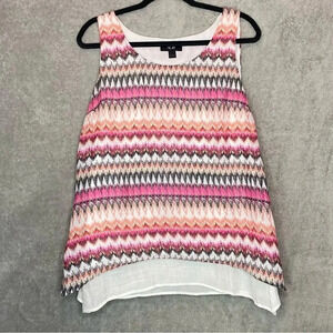 Agb L Large Top Shirt Pink Striped Sleeveless Scoop Neck Layered Casual P19